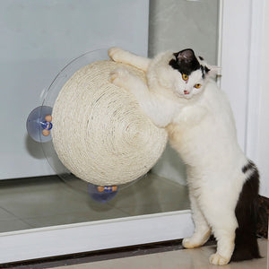 Pet Life  'Stick N' Claw' Sisal Rope and Toy Suction Cup Circular Cat Scratcher - Pet Totality