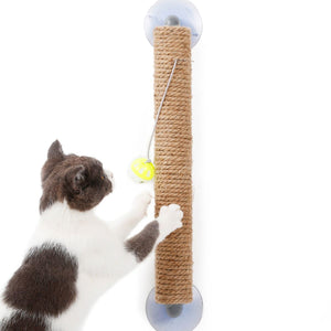 Pet Life  'Stick N' Claw' Sisal Rope and Toy Suction Cup Stick Shaped Cat Scratcher - Pet Totality