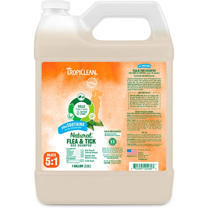 Tropiclean Natural Flea And Tick Shampoo Plus Soothing Dog Shampoo 1Gal