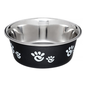 Ethical Products Barcelona Stainless Steel Paw Print Bowl Licorice 32Oz - Pet Totality