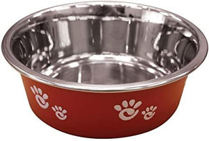 Ethical Products Barcelona Stainless Steel Paw Print Bowl Raspberry 16Oz - Pet Totality