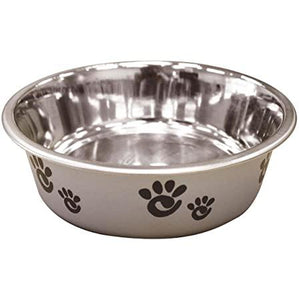 Ethical Products Barcelona Stainless Steel Paw Print Bowl Silver 32Oz - Pet Totality