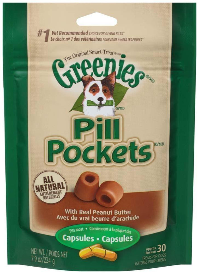 Greenies Pill Pockets Treats For Dogs Real Peanut Butter Flavor - Capsule Size 7.9 Oz. 30 Treats