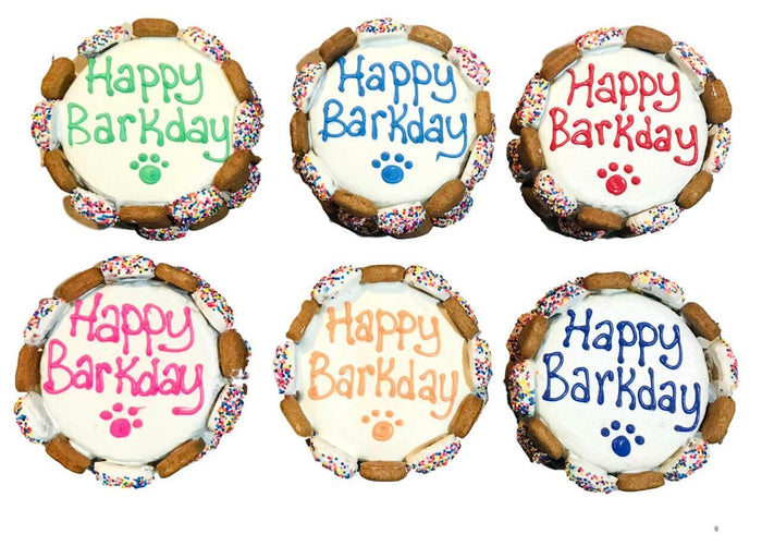 Happy Barkday Gourmutt Bone Cakes - 6 Cakes in Blue, Pink, or a Variety of Colors (4 inches)