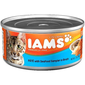Iams Pate With Seafood Sampler In Broth Cat Food 3Oz Can  (Case Of 24) - Pet Totality