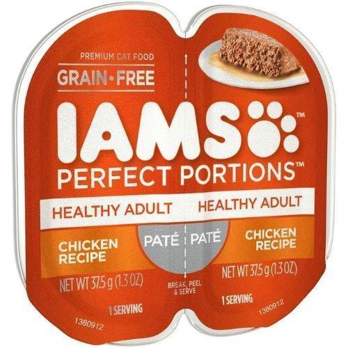 Iams Perfect Portions Pate Healthy Adult Chicken Recipe Wet Cat Food Tray 2.6 Ounces (Case Of 24)