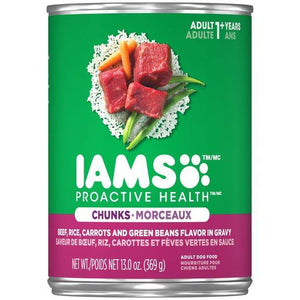 Iams Proactive Health Adult Beef, Rice, Carrots And Green Beans Flavor Chunks In Gravy Wet Dog Food 13Oz  (Case Of 12) - Pet Totality