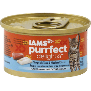 Iams Purrfect Delights Temp Me Tuna & Mackerel Dinner Cat Food 3Oz Can (Case Of 24) - Pet Totality