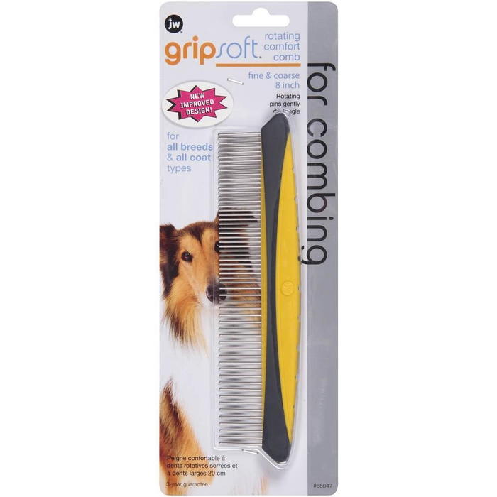 Jw Pet Gripsoft Rotating Comfort Comb Fine & Coarse 8In