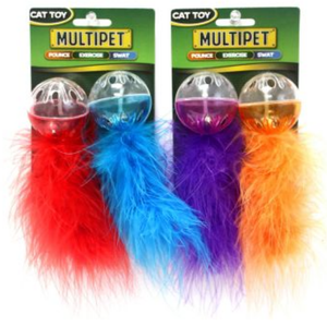 Multipet Lattice Ball With Feather Cat Toy 2Pk - Pet Totality