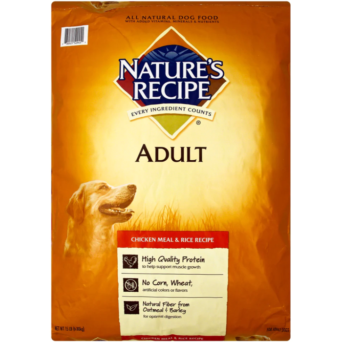 Natures Recipe Adult Dry Dog Food Chicken Meal And Rice 15Lb