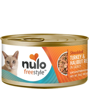 Nulo Freestyle Shredded Turkey & Halibut Recipe Canned Cat Food 24Ea/3Oz - Pet Totality