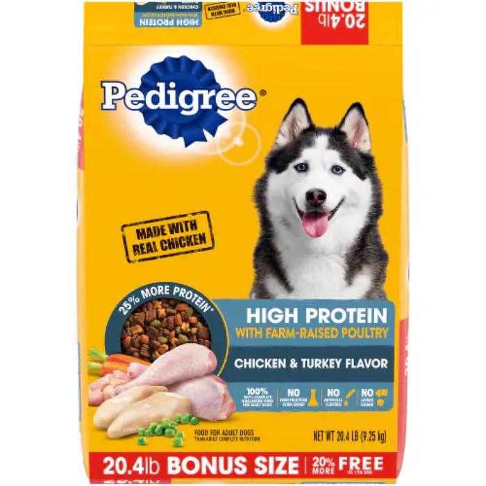 Pedigree High Protein Adult Chicken & Turkey Dry Dog Fopd 20.4Lbs