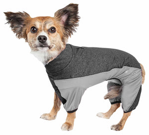 Pet Life  Active 'Chase Pacer' Heathered Performance 4-Way Stretch Two-Toned Full Body Warm Up - Pet Totality
