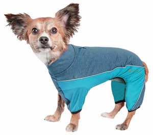 Pet Life  Active 'Chase Pacer' Heathered Performance 4-Way Stretch Two-Toned Full Body Warm Up - Pet Totality