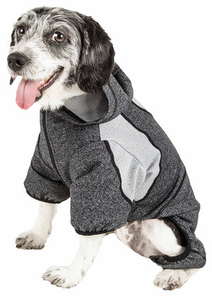 Pet Life  Active 'Fur-Breeze' Heathered Performance 4-Way Stretch Two-Toned Full Bodied Hoodie - Pet Totality