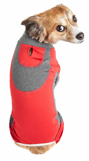 Pet Life  Active 'Warm-Pup' Heathered Performance 4-Way Stretch Two-Toned Full Body Warm Up - Pet Totality