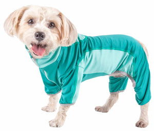 Pet Life  Active 'Warm-Pup' Heathered Performance 4-Way Stretch Two-Toned Full Body Warm Up - Pet Totality