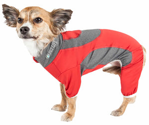 Pet Life  Active 'Warm-Pup' Heathered Performance 4-Way Stretch Two-Toned Full Body Warm Up - Pet Totality