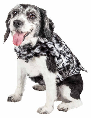 Pet Life  Luxe 'Paw Dropping' Designer Gray-Scale Tiger Pattern Mink Fur Dog Coat Jacket - Pet Totality