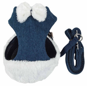 Pet Life  Luxe 'Pom Draper' 2-In-1 Mesh Reversed Adjustable Dog Harness-Leash W/ Pom-Pom Bowtie - Pet Totality