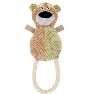 Pet Life Plush Huggabear Natural Jute And Squeak Chew Tugging Dog Toy - Pet Totality
