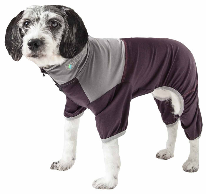 Pet Life ® Active 'Embarker' Heathered Performance 4-Way Stretch Two-Toned Full Body Warm Up