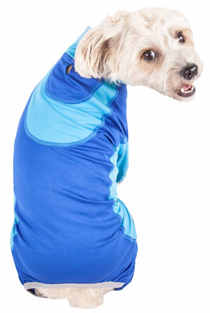 Pet Life ® Active 'Warm-Pup' Heathered Performance 4-Way Stretch Two-Toned Full Body Warm Up - Pet Totality