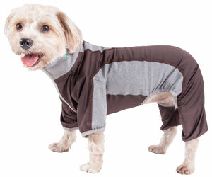 Pet Life ® Active 'Warm-Pup' Heathered Performance 4-Way Stretch Two-Toned Full Body Warm Up - Pet Totality