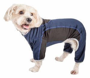 Pet Life ® Active 'Warm-Pup' Heathered Performance 4-Way Stretch Two-Toned Full Body Warm Up - Pet Totality