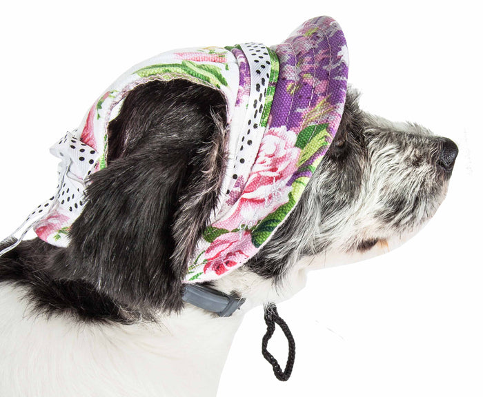 Pet Life ® 'Botanic Bark' Uv Protectant Adjustable Fashion Canopy Brimmed Dog Hat Cap