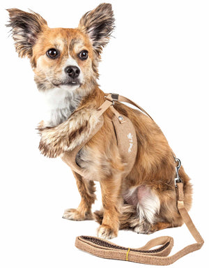 Pet Life ® Luxe 'Furracious' 2-In-1 Mesh Reversed Adjustable Dog Harness-Leash W/ Removable Fur Collar - Pet Totality