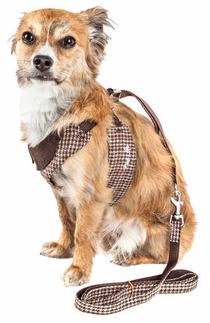 Pet Life ® Luxe 'Houndsome' 2-In-1 Mesh Reversible Plaided Collared Adjustable Dog Harness-Leash - Pet Totality