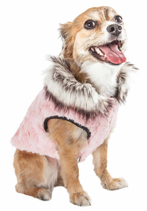 Pet Life ® Luxe 'Pinkachew' Charming Designer Mink Fur Dog Coat Jacket - Pet Totality