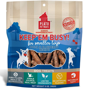 Plato Dog Keep 'Em Busy Duck & Blueberry Treats Small 5Oz - Pet Totality