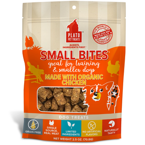 Plato Dog Small Bites  Grain Free Organic Chicken 2.5Oz - Pet Totality