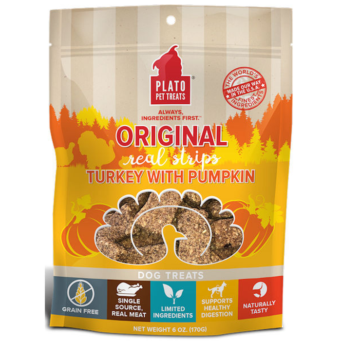 Plato Dog Strips Grain Free Turkey Pumpkin 6Oz