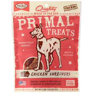 Primal Chicken Shredders Dry Roasted Dog Treats, 4-Oz. Bag - Pet Totality