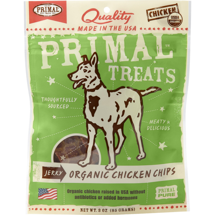 Primal Jerky Organic Chicken Chips Dog Treats, 3-Oz. Bag