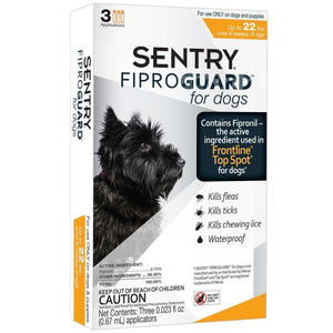 Sentry Fiproguard Dog Flea & Tick Squeeze-On Up To 22Lb 3Ct - Pet Totality