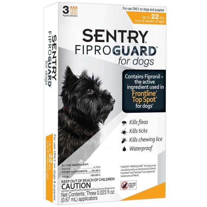 Sentry Fiproguard Dog Flea & Tick Squeeze-On Up To 22Lb 3Ct