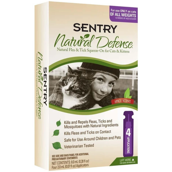 Sentry Natural Defense Flea & Tick Squeeze-On Cat 4Ct