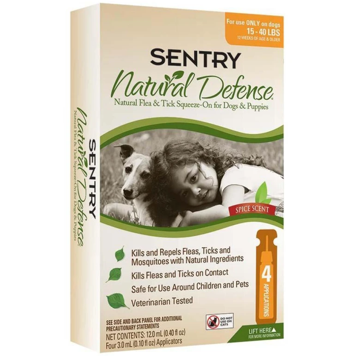 Sentry Natural Defense Flea & Tick Squeeze-On Dog 15-40Lb 4Ct