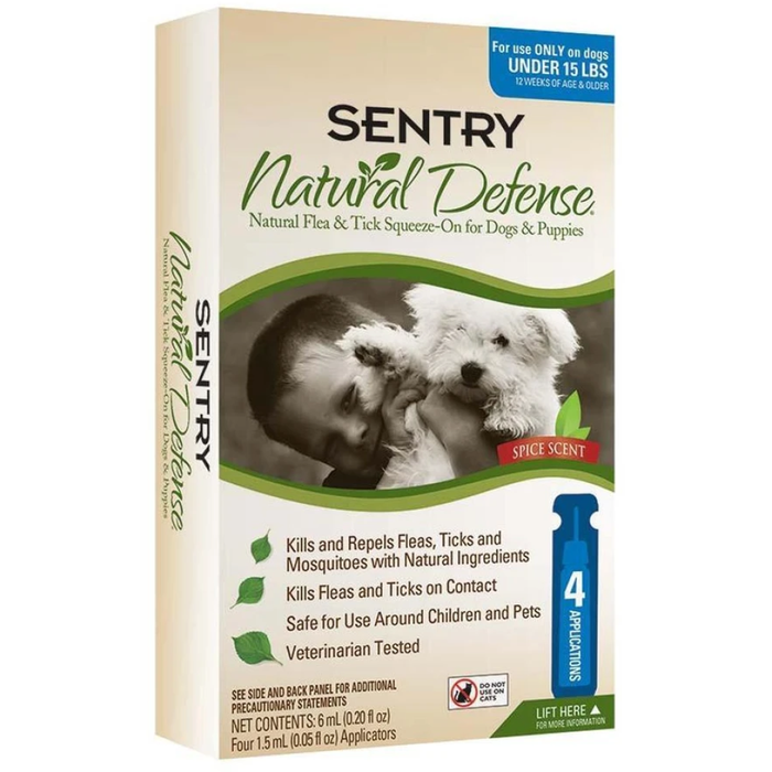 Sentry Natural Defense Flea & Tick Squeeze-On Dog Under 15Lb 4Ct