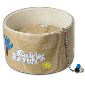 Touchcat 'Claw-ver Nest' Rounded Scratching Cat Bed w/ Teaser Toy - Pet Totality