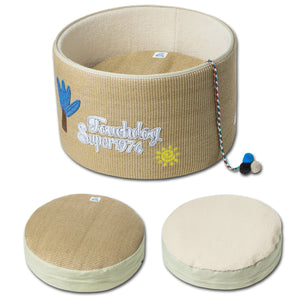 Touchcat 'Claw-ver Nest' Rounded Scratching Cat Bed w/ Teaser Toy - Pet Totality