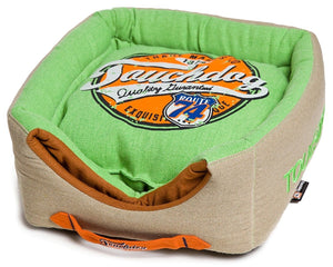 Touchdog Convertible and Reversible Vintage Printed Squared 2-in-1 Collapsible Dog House Bed - Pet Totality