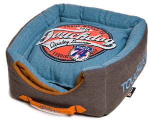 Touchdog Convertible and Reversible Vintage Printed Squared 2-in-1 Collapsible Dog House Bed - Pet Totality