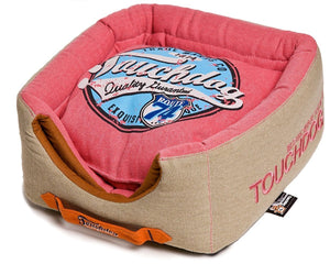 Touchdog Convertible and Reversible Vintage Printed Squared 2-in-1 Collapsible Dog House Bed - Pet Totality