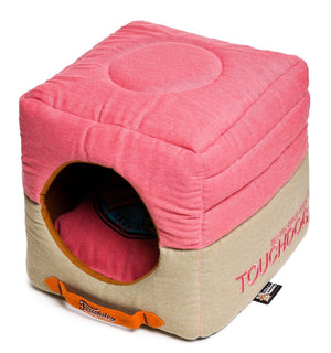 Touchdog Convertible and Reversible Vintage Printed Squared 2-in-1 Collapsible Dog House Bed - Pet Totality